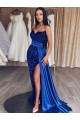 Bleu roi Fourreau Balayage train Paillettes Velours Longue Robes de bal en Gros