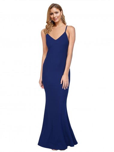 Bleu roi Fourreau Col V Crêpe Stretch Longue Formelles Robes demoiselle d'honneur / Robes de soirée / Robes de bal en Gros