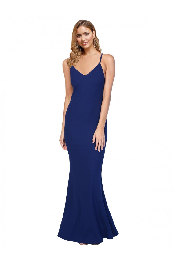 Bleu roi Fourreau Col V Crêpe Stretch Longue Formelles Robes demoiselle d'honneur / Robes de soirée / Robes de bal en Gros