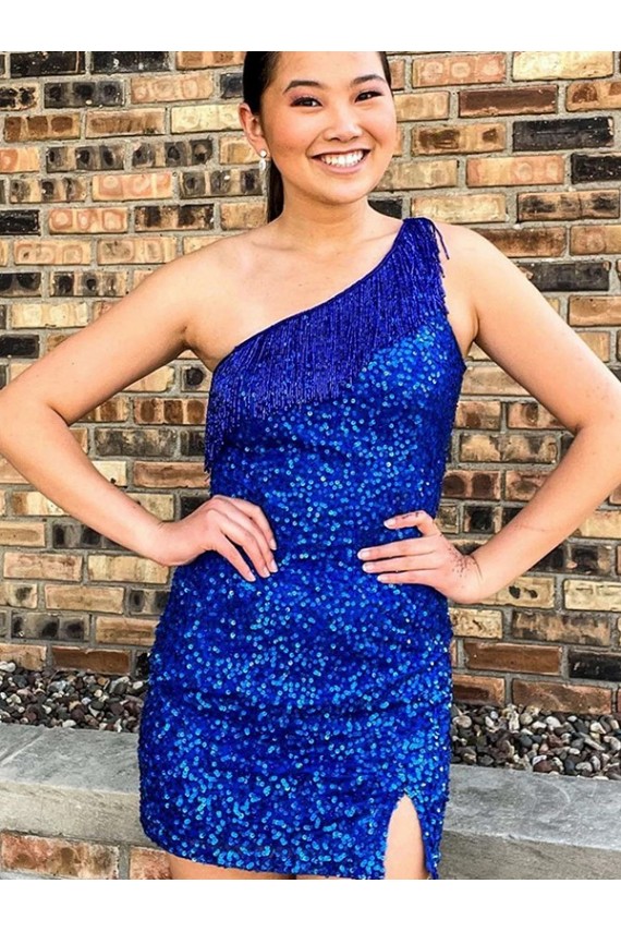 Bleu roi Fourreau Courte Paillettes Velours Courte Robes de bal en Gros