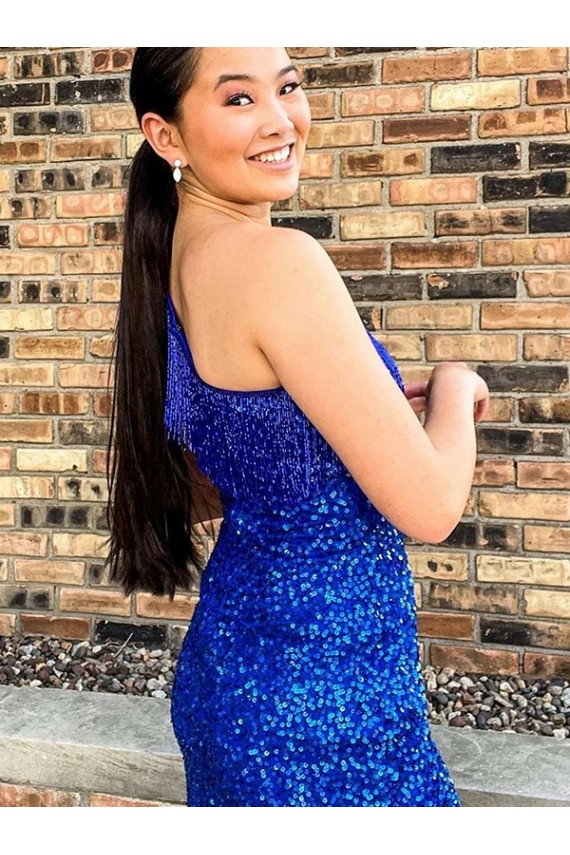 Bleu roi Fourreau Courte Paillettes Velours Courte Robes de bal en Gros