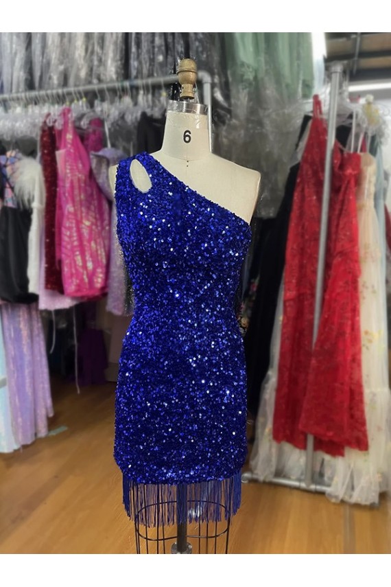 Bleu roi Fourreau Courte Paillettes Velours Courte Robes de bal en Gros