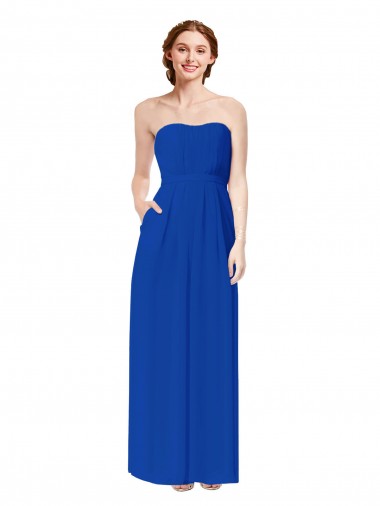 Bleu roi Fourreau Mousseline Longue Robes demoiselle d'honneur en Gros