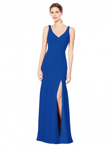 Bleu roi Fourreau Mousseline Longue Robes demoiselle d'honneur en Gros
