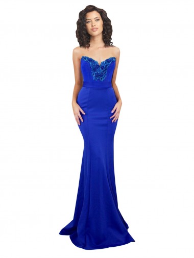 Bleu roi Sirène Col Haut Crêpe Stretch Longue Formelles Robes demoiselle d'honneur / Robes de soirée / Robes de bal en Gros
