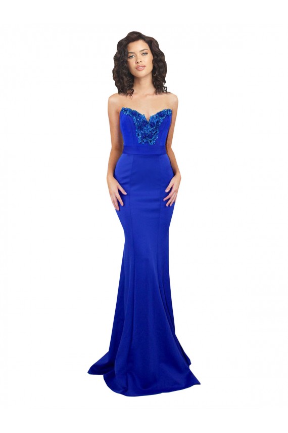 Bleu roi Sirène Col Haut Crêpe Stretch Longue Formelles Robes demoiselle d'honneur / Robes de soirée / Robes de bal en Gros