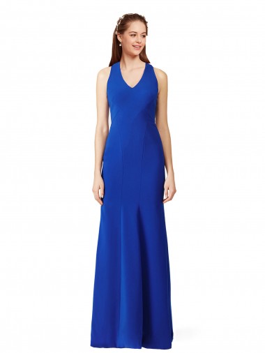 Bleu roi Sirène Col V Crêpe Stretch Longue Formelles Robes demoiselle d'honneur / Robes de soirée / Robes de bal en Gros