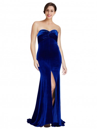 Bleu roi Sirène Sans bretelle Balayage train Velours Stretch Longue Formelles Robes demoiselle d'honneur / Robes de soirée / Robes de bal en Gros