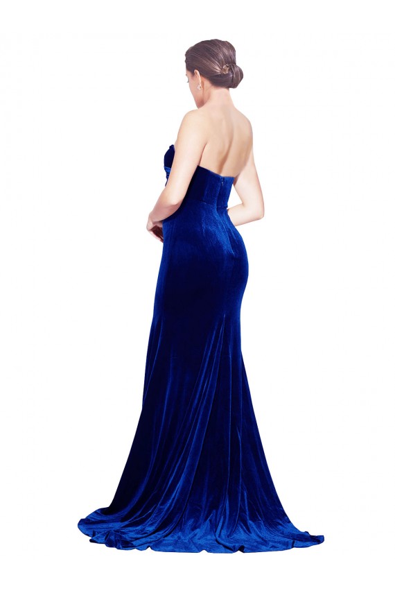 Bleu roi Sirène Sans bretelle Balayage train Velours Stretch Longue Formelles Robes demoiselle d'honneur / Robes de soirée / Robes de bal en Gros