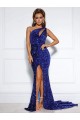 Bleu roi Sirène Traîne moyenne Paillettes Velours Longue Robes de bal en Gros
