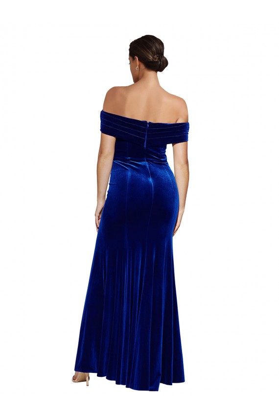 Bleu roi Sirène Épaule Dénudée Velours Stretch Longue Formelles Robes demoiselle d'honneur / Robes de soirée / Robes de bal en Gros