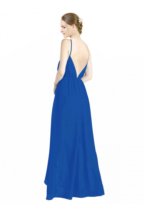 Bleu roi Trapèze Bretelles spaghetti Col V Mousseline Longue Robes demoiselle d'honneur en Gros
