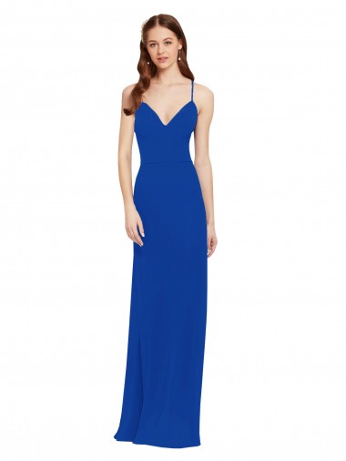 Bleu roi Trapèze Bretelles spaghetti Col V Mousseline Longue Robes demoiselle d'honneur en Gros