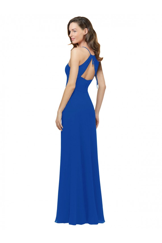 Bleu roi Trapèze Bretelles spaghetti Col V Mousseline Longue Robes demoiselle d'honneur en Gros