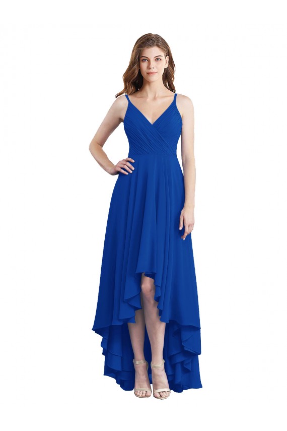 Bleu roi Trapèze Bretelles spaghetti Mousseline Longue Asymétrique Robes demoiselle d'honneur en Gros