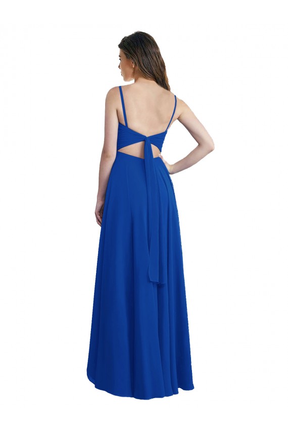 Bleu roi Trapèze Bretelles spaghetti Mousseline Longue Asymétrique Robes demoiselle d'honneur en Gros