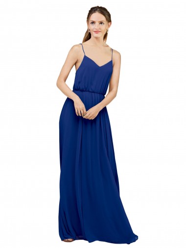 Bleu roi Trapèze Bretelles spaghetti Mousseline Longue Robes demoiselle d'honneur en Gros