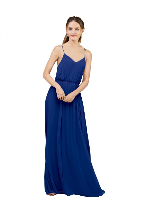 Bleu roi Trapèze Bretelles spaghetti Mousseline Longue Robes demoiselle d'honneur en Gros