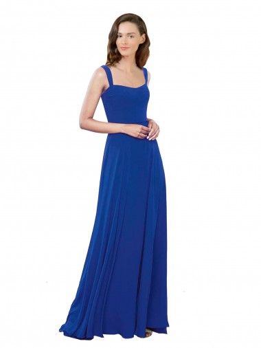 Bleu roi Trapèze Col Carré Mousseline Longue Robes demoiselle d'honneur en Gros