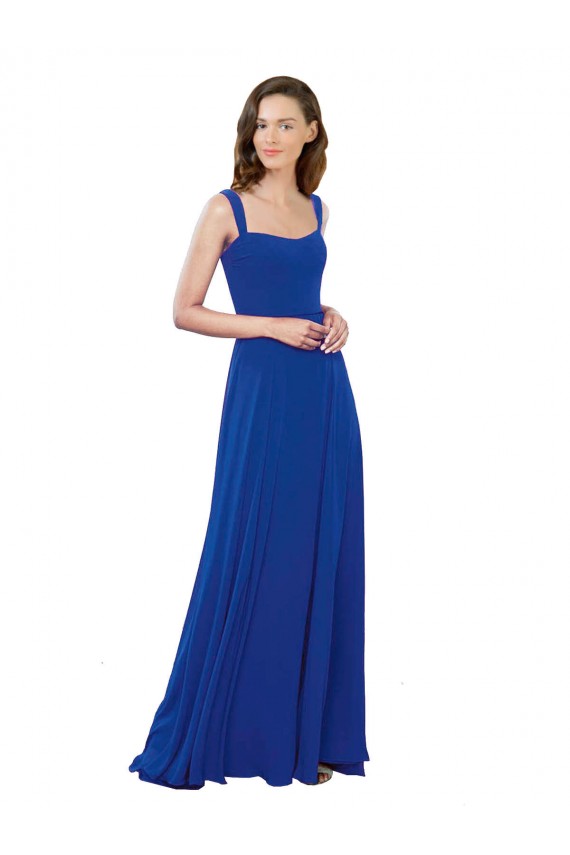 Bleu roi Trapèze Col Carré Mousseline Longue Robes demoiselle d'honneur en Gros