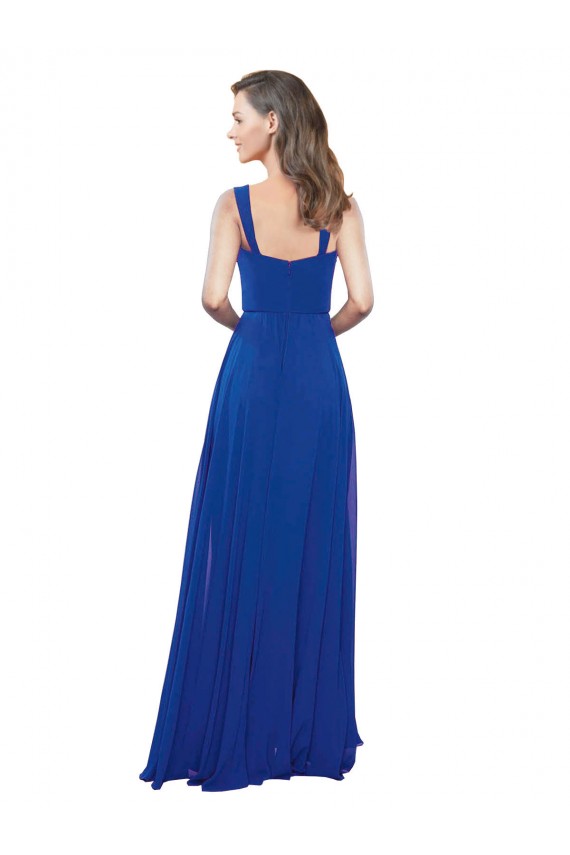 Bleu roi Trapèze Col Carré Mousseline Longue Robes demoiselle d'honneur en Gros