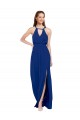 Bleu roi Trapèze Col Haut Mousseline Longue Robes demoiselle d'honneur en Gros