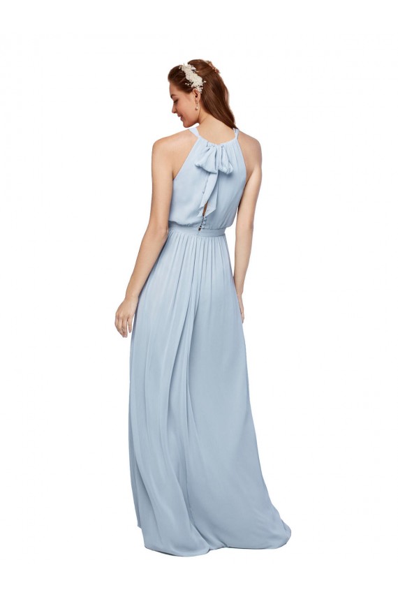 Bleu roi Trapèze Col Haut Mousseline Longue Robes demoiselle d'honneur en Gros