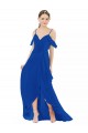 Bleu roi Trapèze Col V Mousseline Longue Asymétrique Robes demoiselle d'honneur en Gros