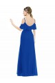 Bleu roi Trapèze Col V Mousseline Longue Asymétrique Robes demoiselle d'honneur en Gros