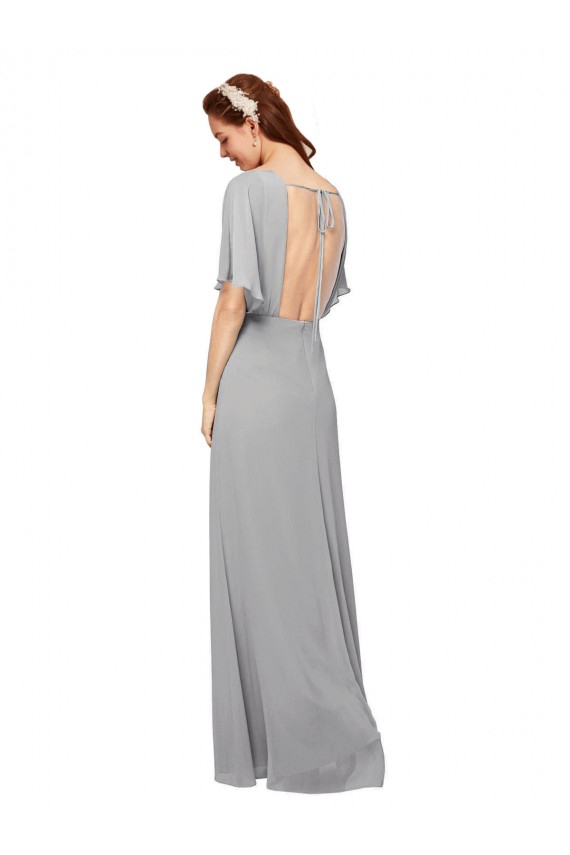Bleu roi Trapèze Col V Mousseline Longue Robes demoiselle d'honneur en Gros