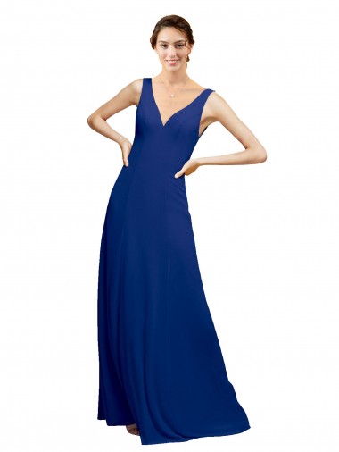 Bleu roi Trapèze Col V Mousseline Longue Robes demoiselle d'honneur en Gros