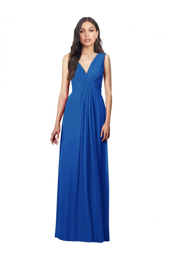 Bleu roi Trapèze Col V Mousseline Longue Robes demoiselle d'honneur en Gros