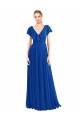 Bleu roi Trapèze Col V Mousseline Longue Robes demoiselle d'honneur en Gros