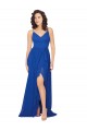 Bleu roi Trapèze Col V Mousseline Longue Robes demoiselle d'honneur en Gros