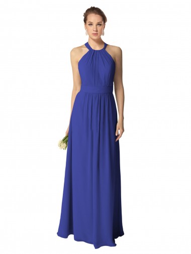 Bleu roi Trapèze Licou Mousseline Longue Robes demoiselle d'honneur en Gros