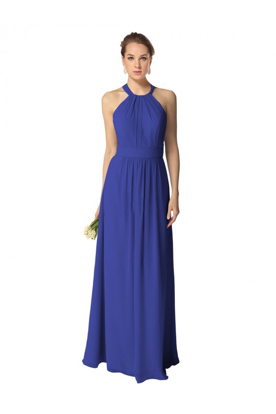 Bleu roi Trapèze Licou Mousseline Longue Robes demoiselle d'honneur en Gros