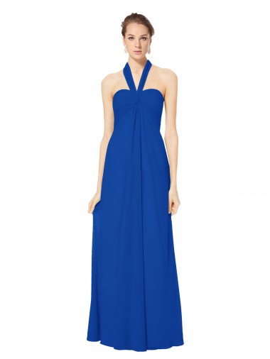 Bleu roi Trapèze Licou Mousseline Longue Robes demoiselle d'honneur en Gros