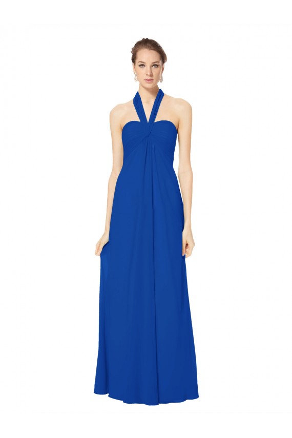 Bleu roi Trapèze Licou Mousseline Longue Robes demoiselle d'honneur en Gros