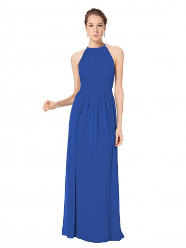 Bleu roi Trapèze Licou Mousseline Longue Robes demoiselle d'honneur en Gros