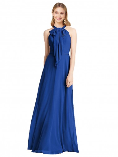 Bleu roi Trapèze Licou Mousseline Longue Robes demoiselle d'honneur en Gros