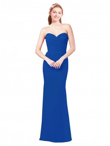 Bleu roi Trapèze Mousseline Longue Robes demoiselle d'honneur en Gros
