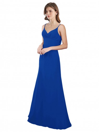 Bleu roi Trapèze Mousseline Longue Robes demoiselle d'honneur en Gros