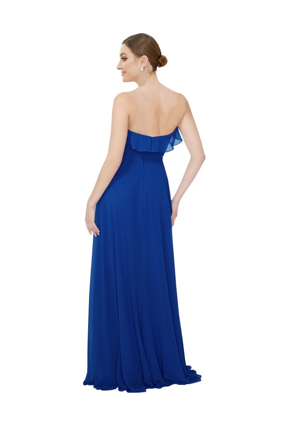 Bleu roi Trapèze Sans bretelle Mousseline Longue Robes demoiselle d'honneur en Gros