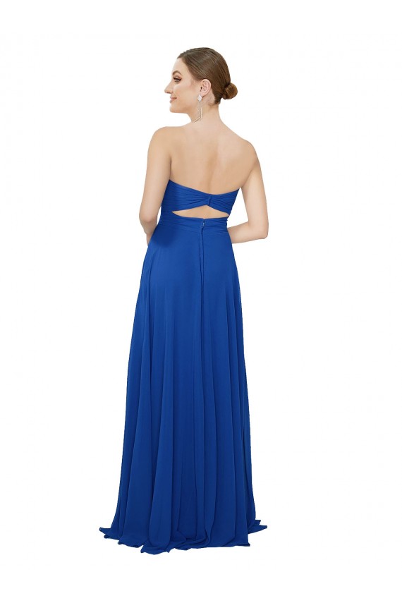 Bleu roi Trapèze Sans bretelle Mousseline Longue Robes demoiselle d'honneur en Gros