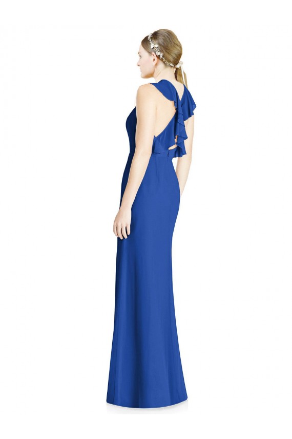 Bleu roi Trompette Licou Col Haut Mousseline Longue Robes demoiselle d'honneur en Gros