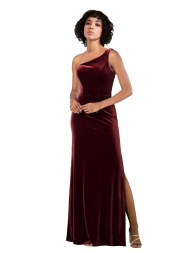 Bordeaux Colonne Velours Stretch Longue Formelles Robes demoiselle d'honneur / Robes de soirée / Robes de bal en Gros