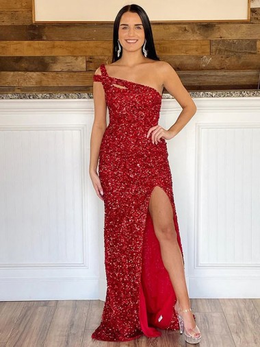 Bordeaux Fourreau Balayage train Paillettes Velours Longue Robes de bal en Gros