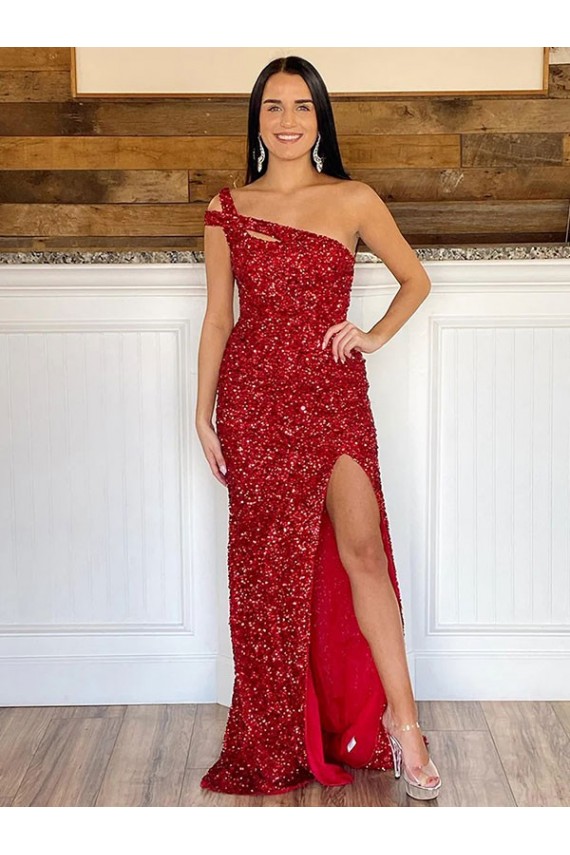 Bordeaux Fourreau Balayage train Paillettes Velours Longue Robes de bal en Gros