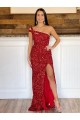 Bordeaux Fourreau Balayage train Paillettes Velours Longue Robes de bal en Gros