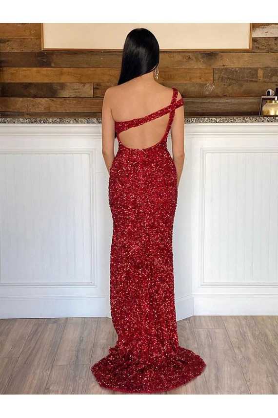 Bordeaux Fourreau Balayage train Paillettes Velours Longue Robes de bal en Gros